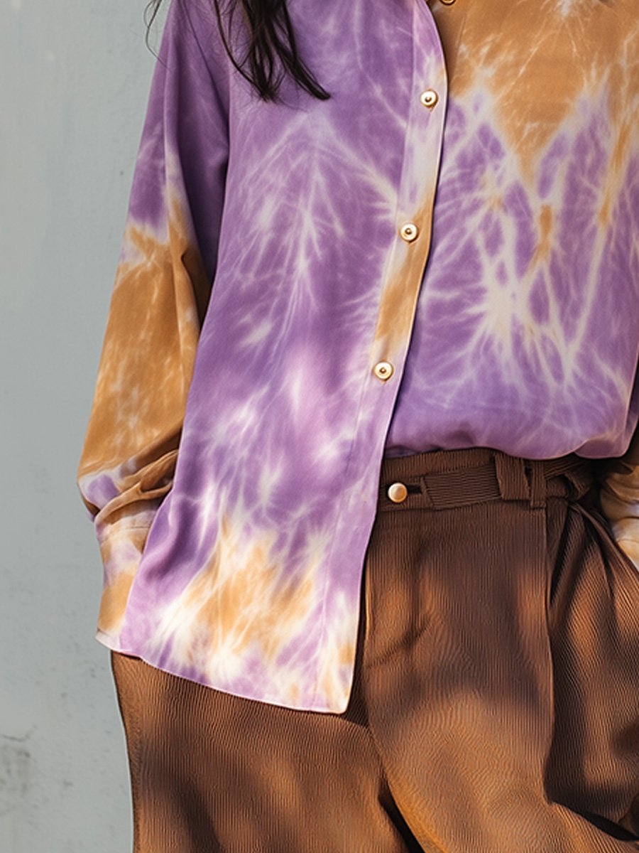 Tie-Dye Button-Down Shirt In Trendy Colors