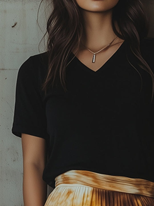 Classic Black V Neck Cotton Short Sleeve Tee