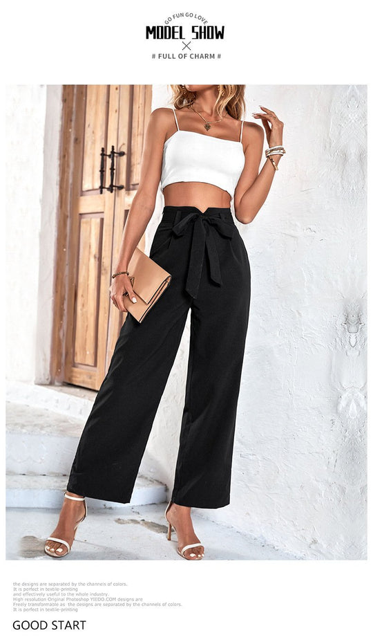 Belted Commuting High-waisted Wide-leg Pants for The Workplace 53110366