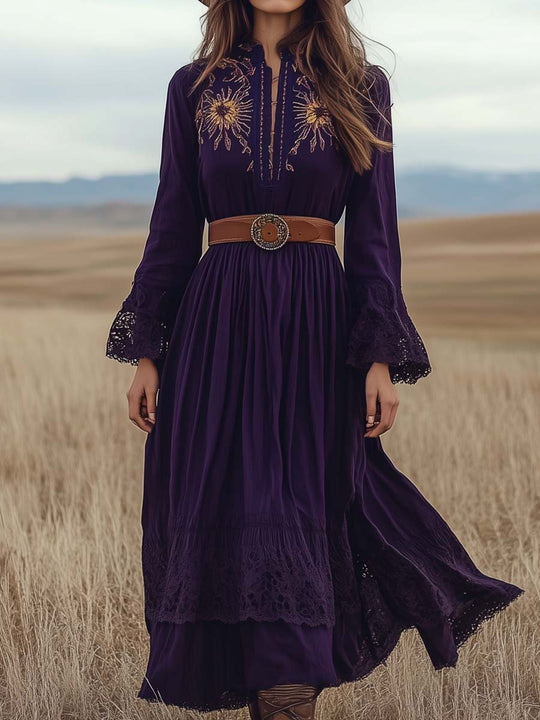 Rustic Embroidered Boho Maxi Dress