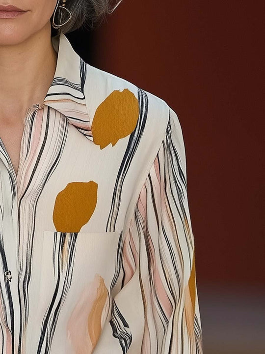 Abstract Print Button-Up Blouse