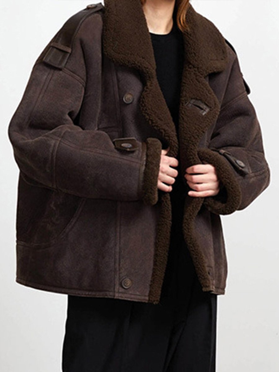 Retro-Inspired Relaxed Brown Wool Lapel Jacket