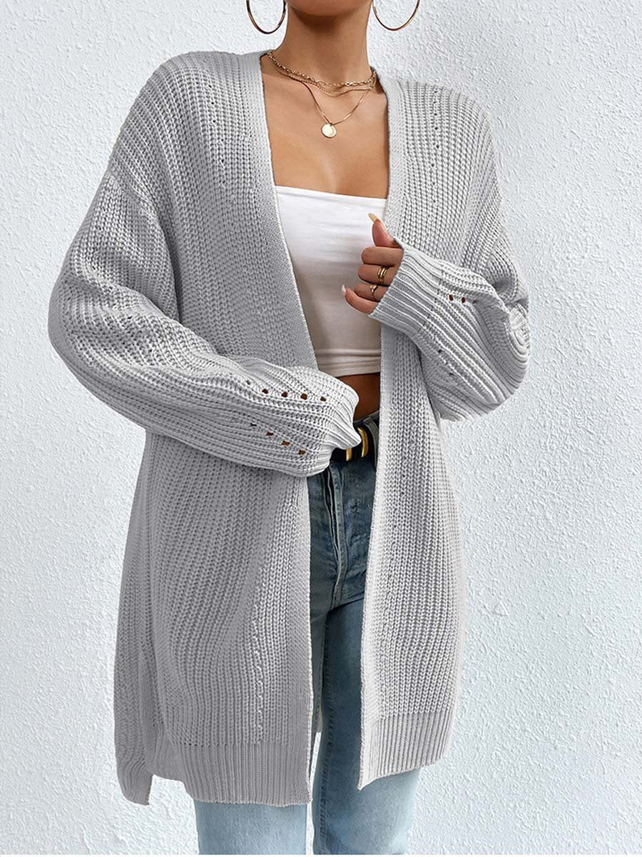 V-Neck Loose Mid-Length Knitted Cardigan