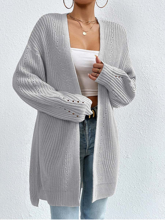 V-Neck Loose Mid-Length Knitted Cardigan