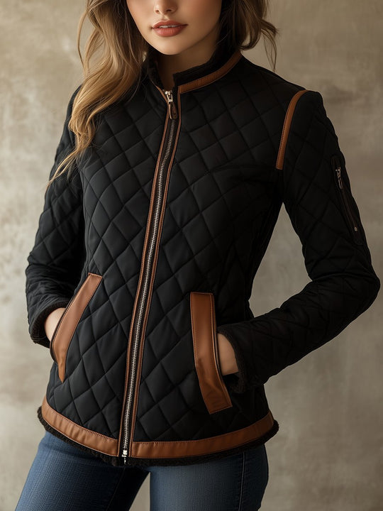 Stylish Constract Trim Diamond-quilted Padded Jacket