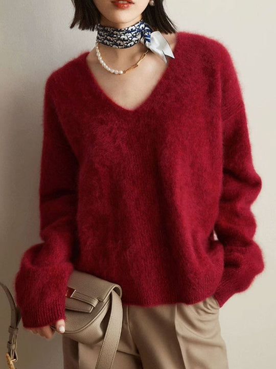 Soft Mink V-neck Knitted Sweater