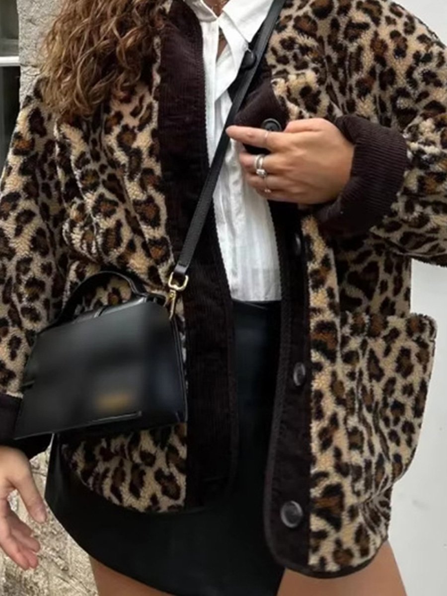 Fashion Leopard Print Casual Loose Plush Jacket