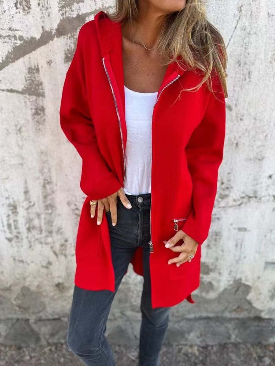 Hooded Long-Sleeved Loose Woolen Coat