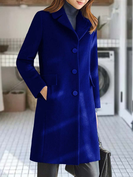 Women's Lapel Button Woolen Coat