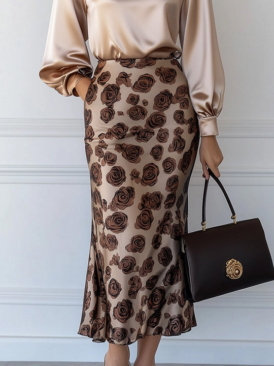 Elegant Satin Panel Printed Maxi Dress