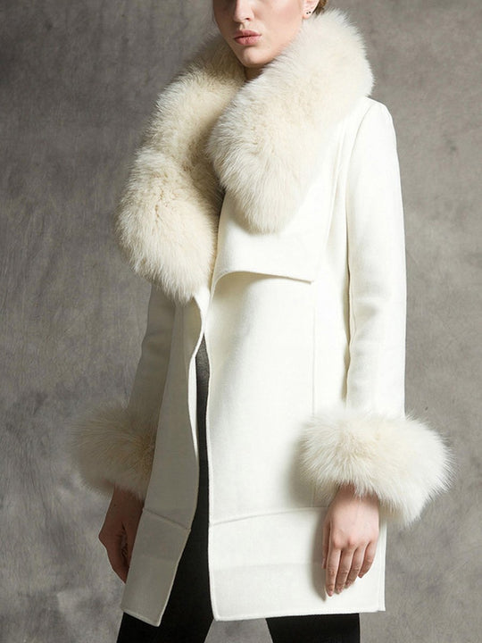 Women's Fur Collar Mid-length Wool Coat