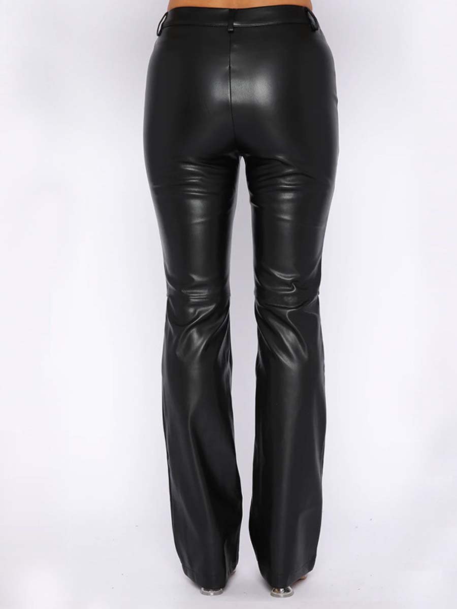 Women's High Elastic Straight Leather Pants