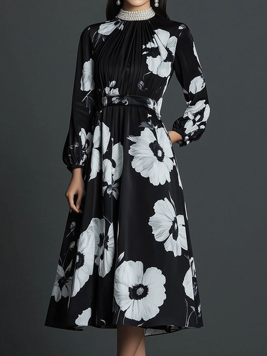 Elegant Commuter Long Sleeve Printed Maxi Dress