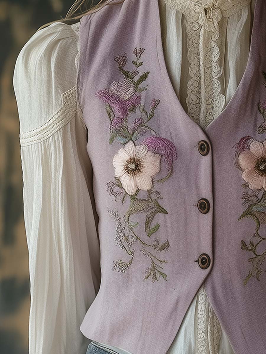 Lavender Bloom Embroidered Vest