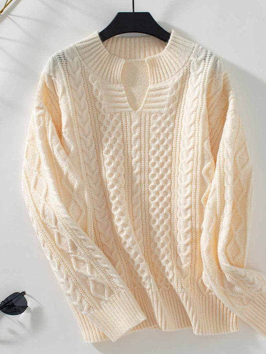 Solid Color Cable-Knit Longsleeved Sweater