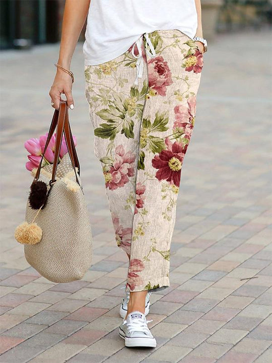 Cotton and Linen All-match Printed Casual Pants