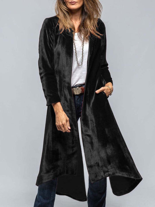 Women's Vintage Velvet Slit Long Cardigan