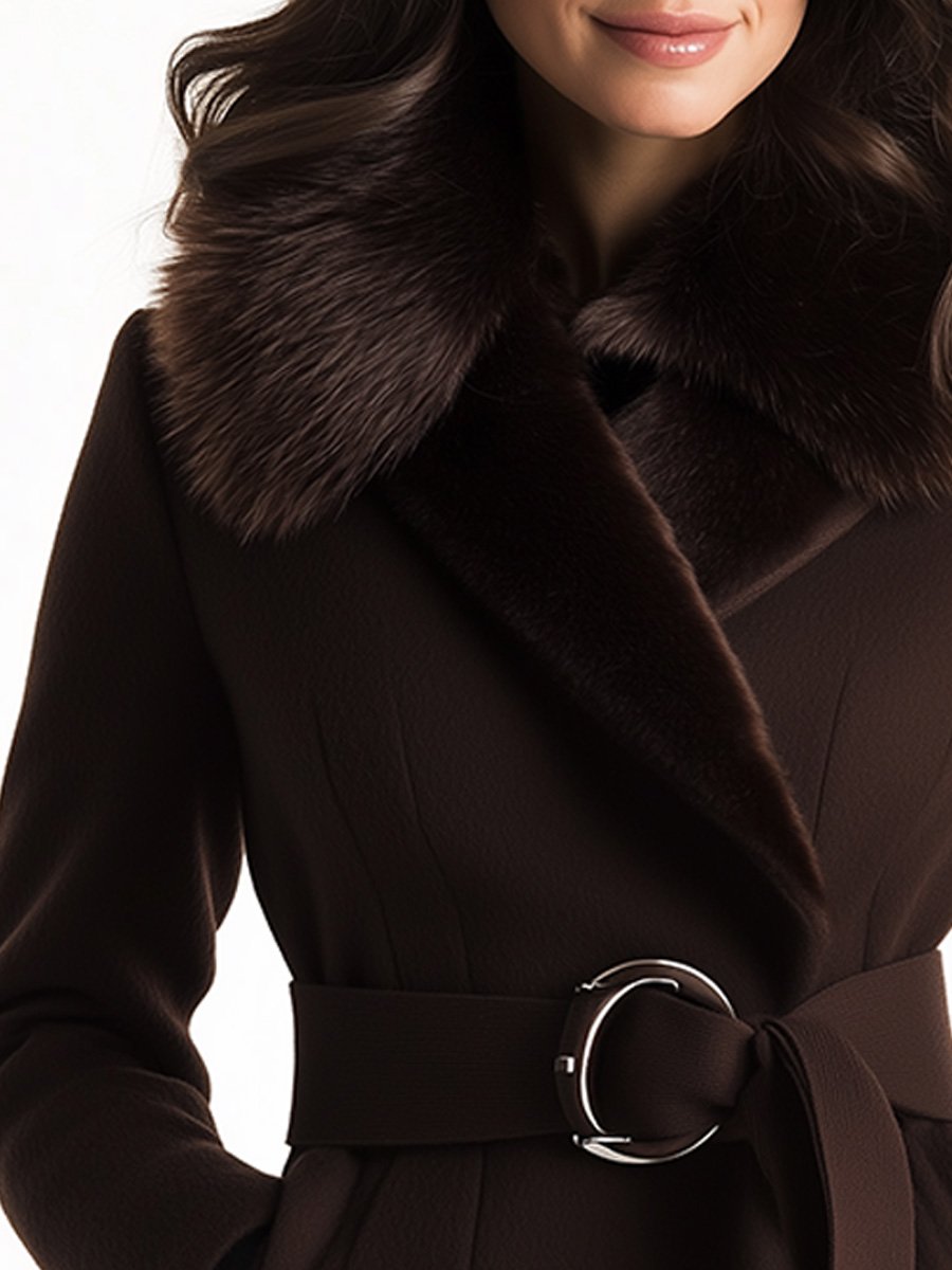 Stylish Fur Collar Lined Thick Warm Wool Coat