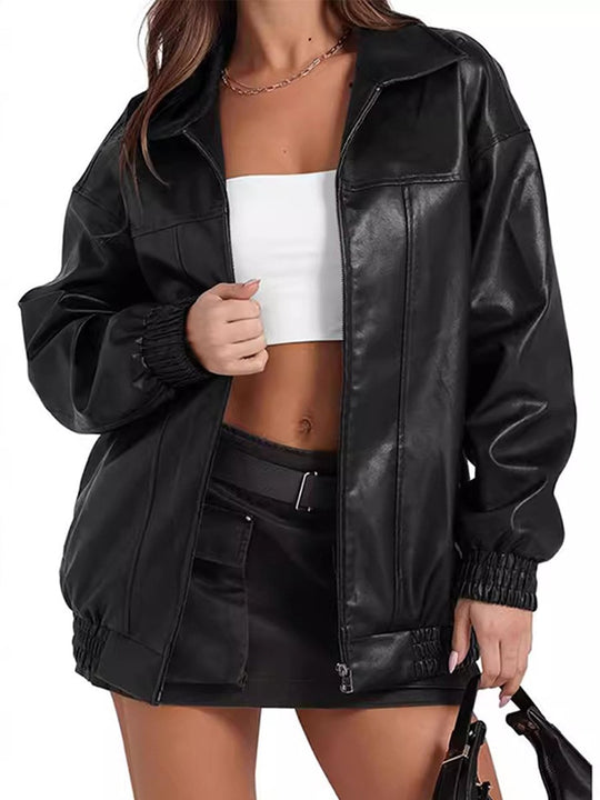 Trendy Versatile Lapel Relaxed Short Leather Jacket