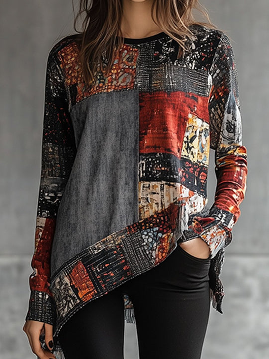 Art Elegant Comfort Asymmetric Patchwork Top