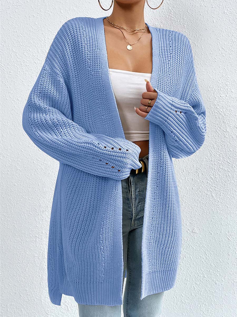 V-Neck Loose Mid-Length Knitted Cardigan