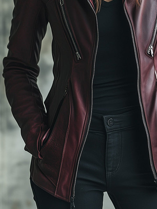 Fashion Retro Loose Hooded Zipper Windproof Leather Jacket