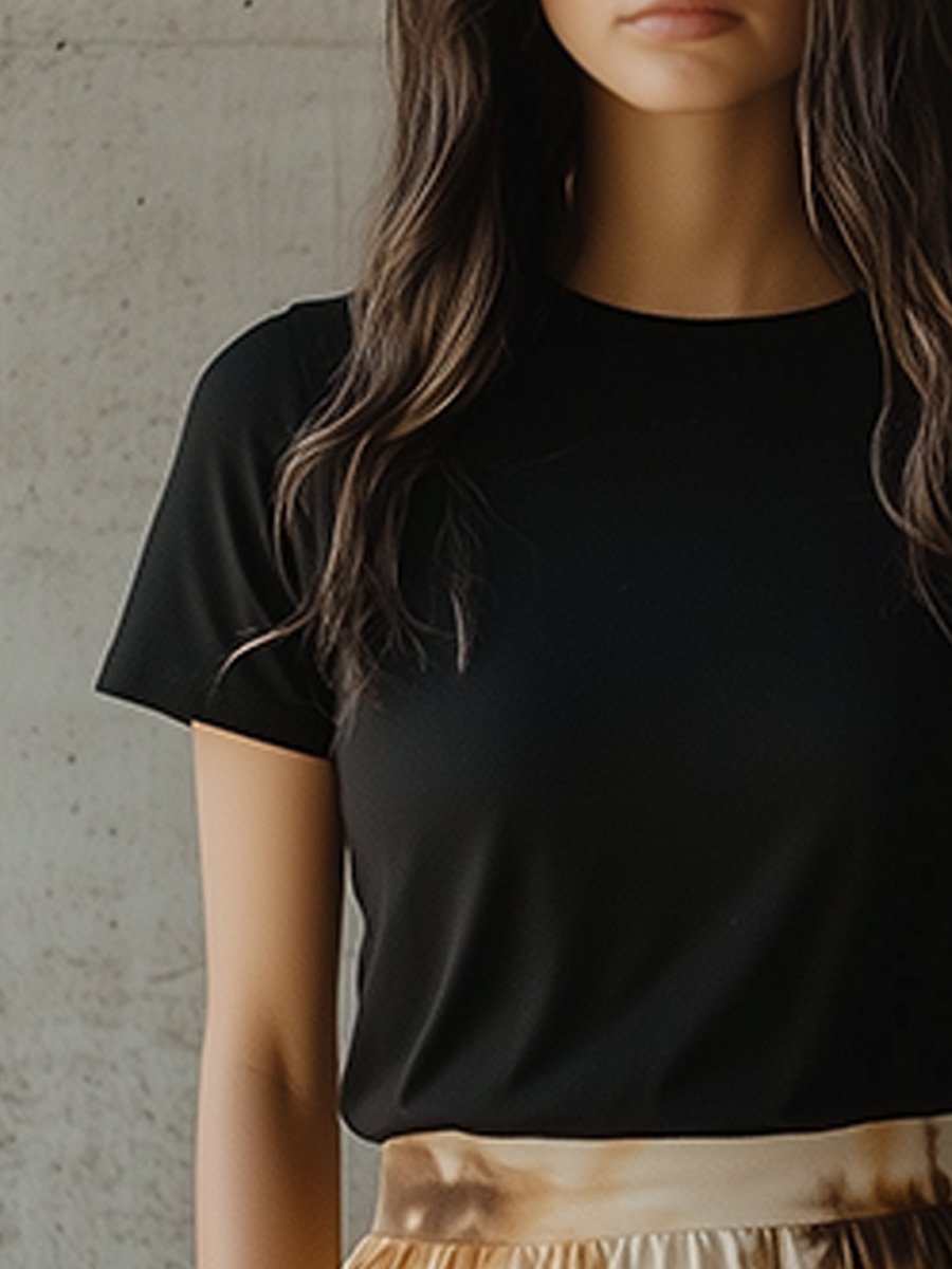 Simple Black Crew Neck Short Sleeve T-Shirt