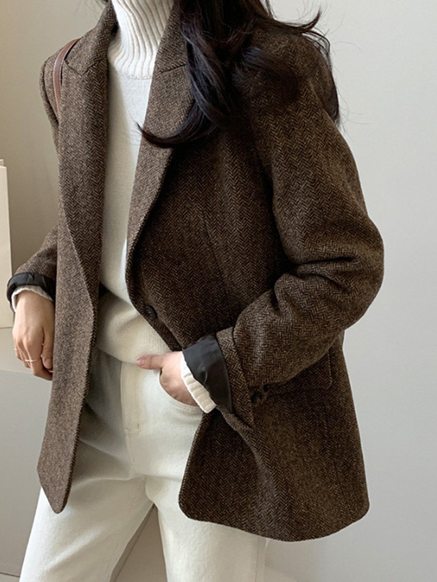 Solid Color Wool Suit Jacket