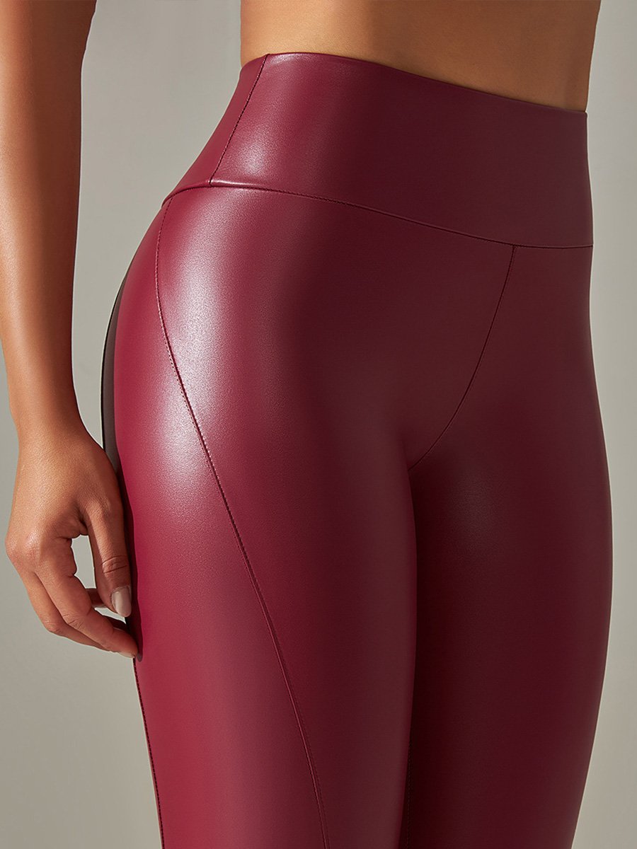 Colorful Stitching Stretch Skinny High Waist Leather Pants