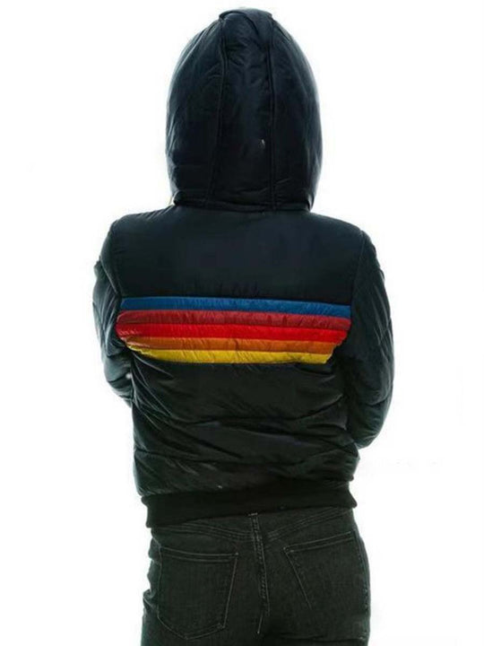 Women's Casual Hooded Rainbow Colorblock Jacket