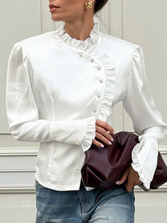 White Fashion Ruffle Long Sleeve Cardigan