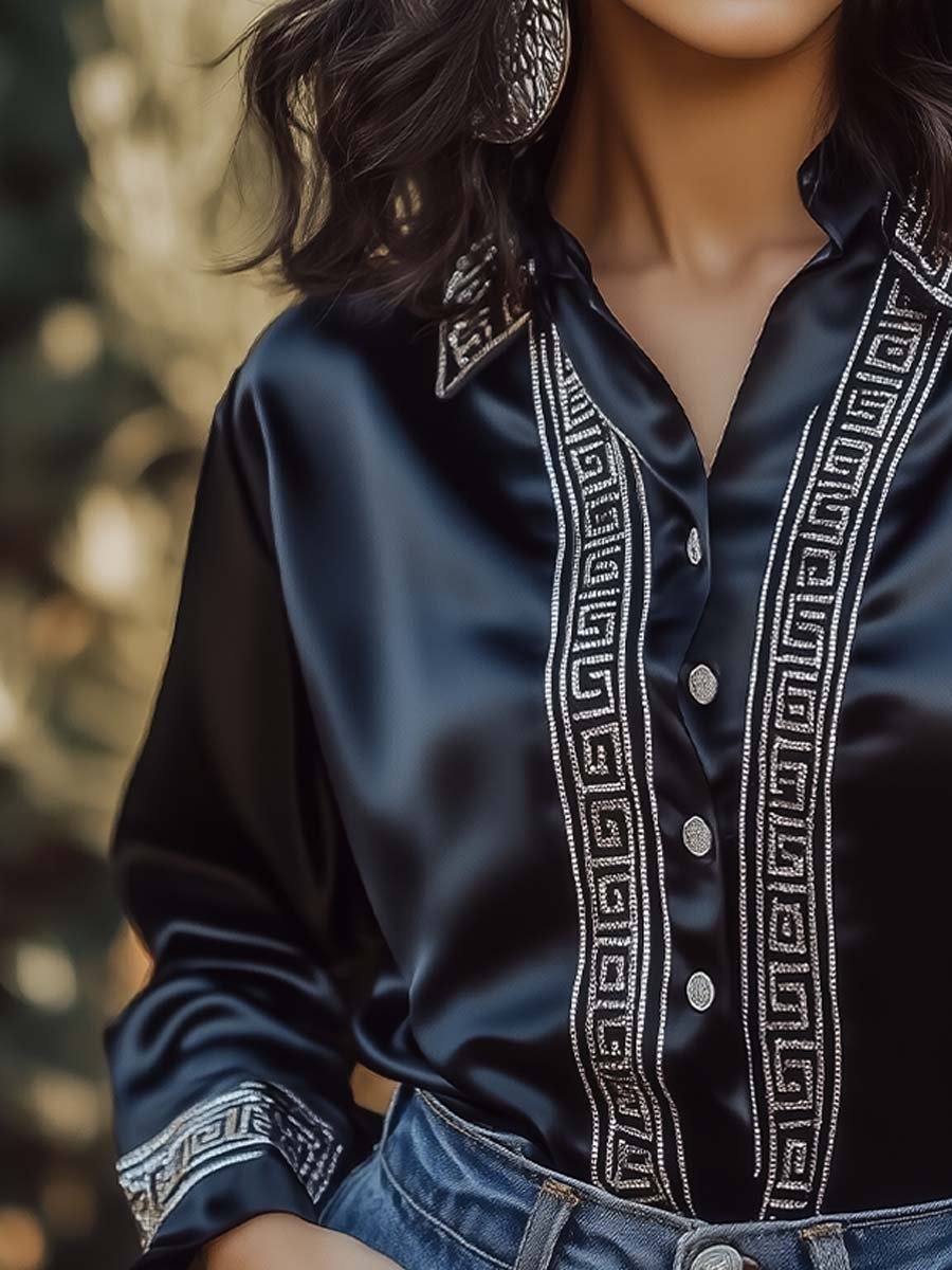 Women's Greek Satin Long Sleeve Shirt