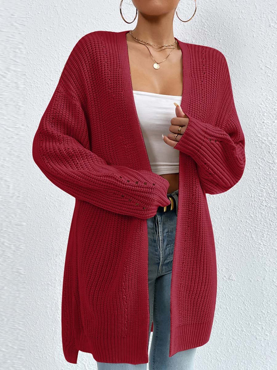 V-Neck Loose Mid-Length Knitted Cardigan