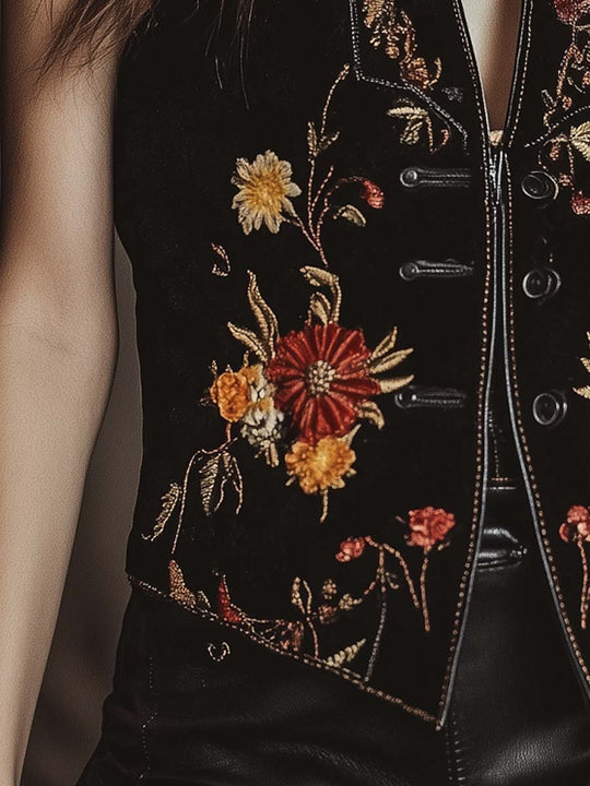 Vintage Suede Embroidered Vest