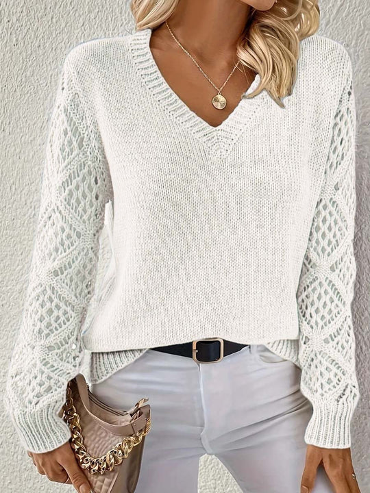 Hollow Jacquard Knit Long Sleeve V-Neck Bottoming Sweater