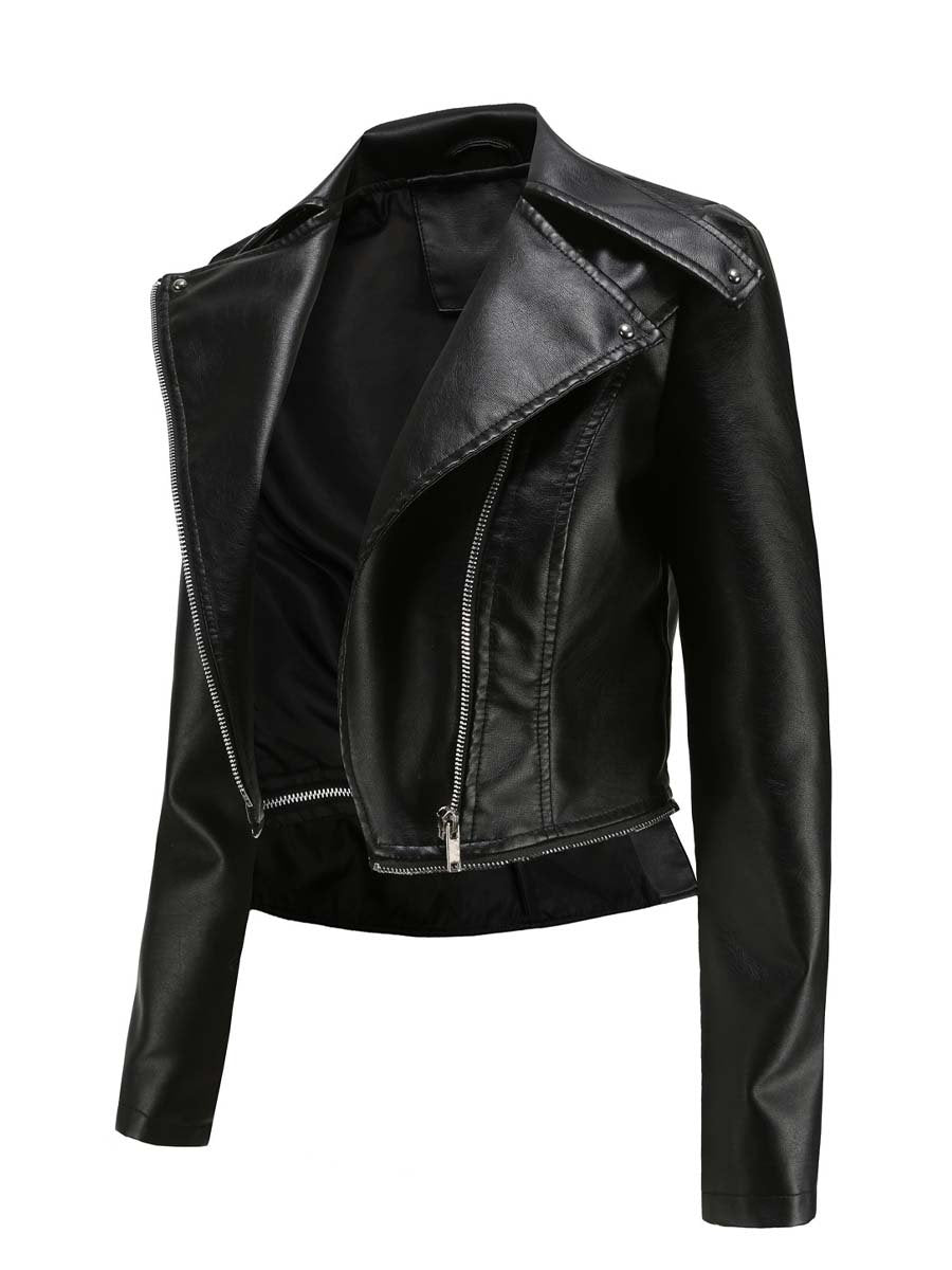 Women's Vintage Leather Jacket With Detachable Hem