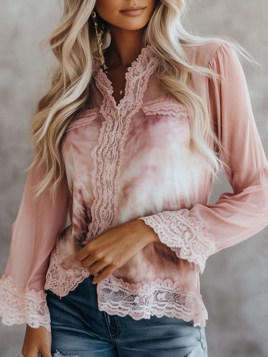 Vintage Lace Trim Tie-Dyed Shirt