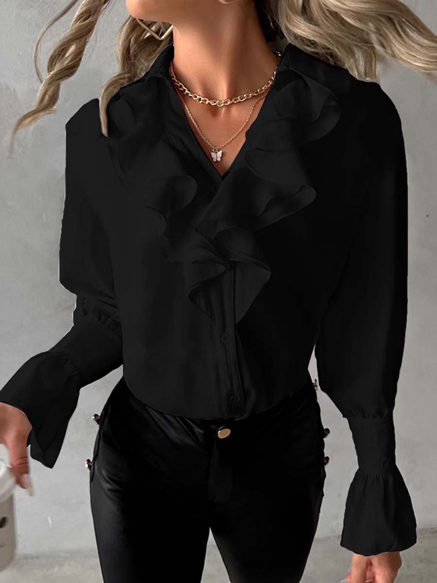 Women's Vintage Ruffle Long Sleeve Shirt