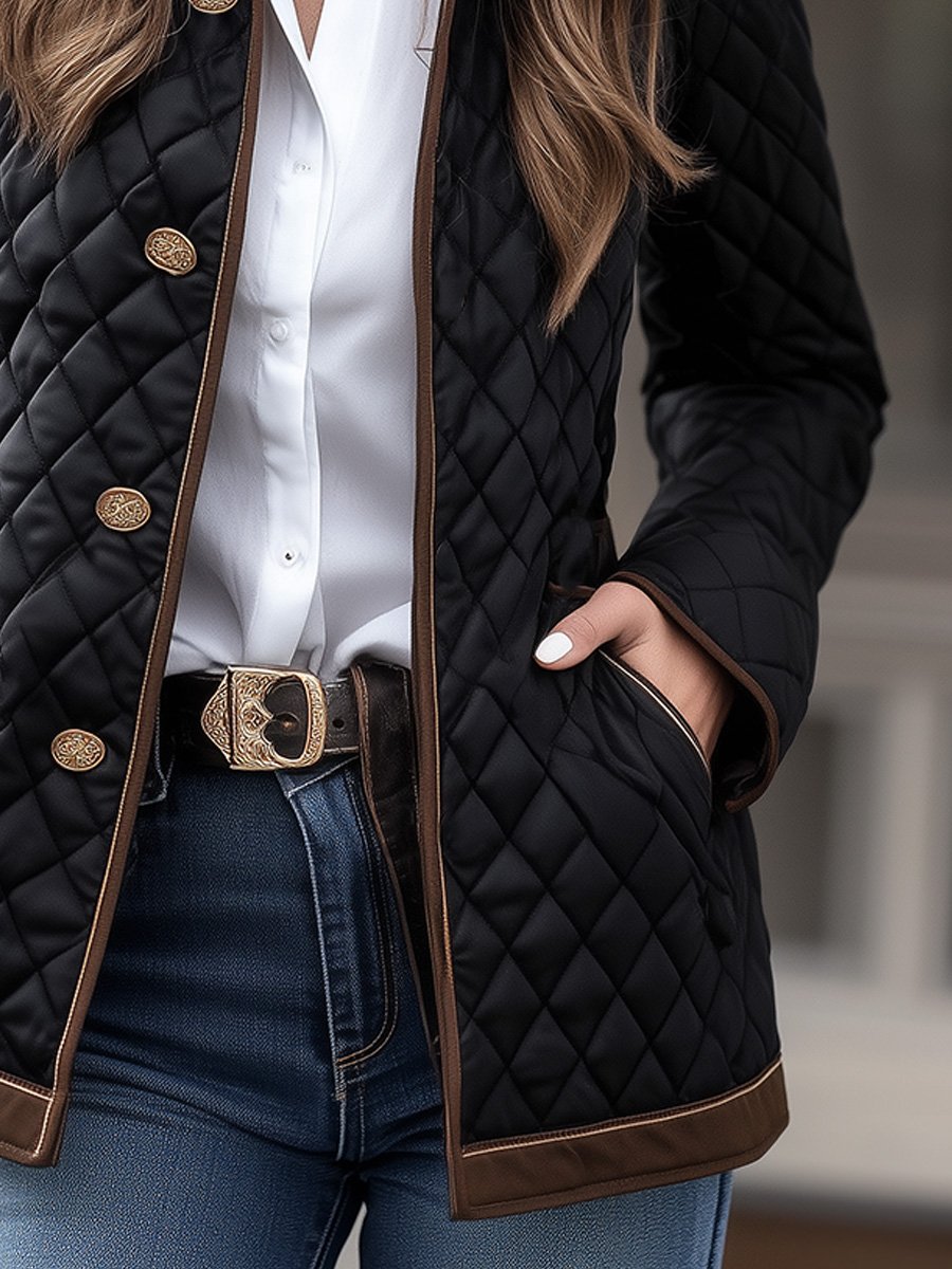 Casual Fashion Lapel Quilted Zippered Padded Jacket