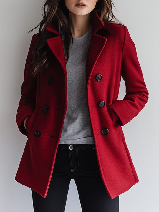 Classic Retro Loose-Fit Red Wool Coat