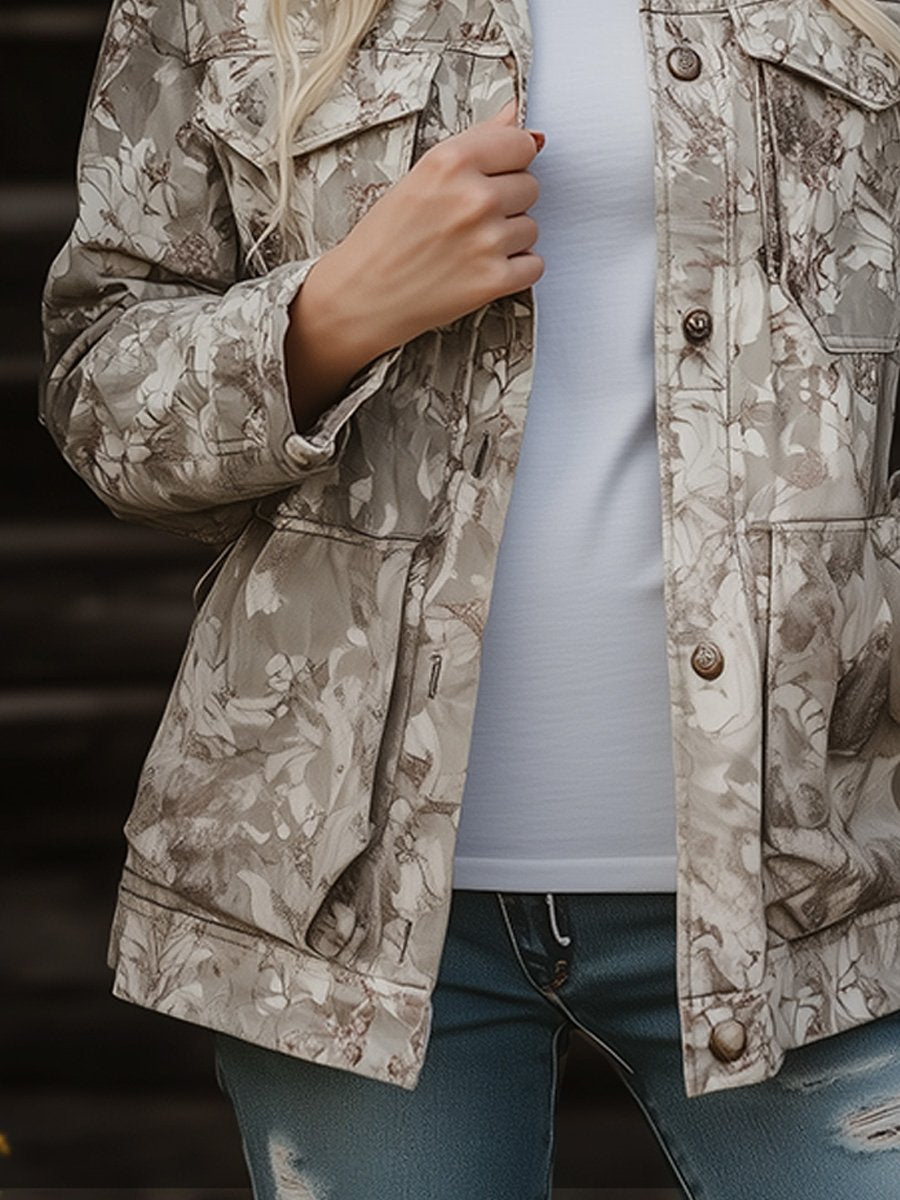 Casual Multi-Pocket Printed Work Jacket