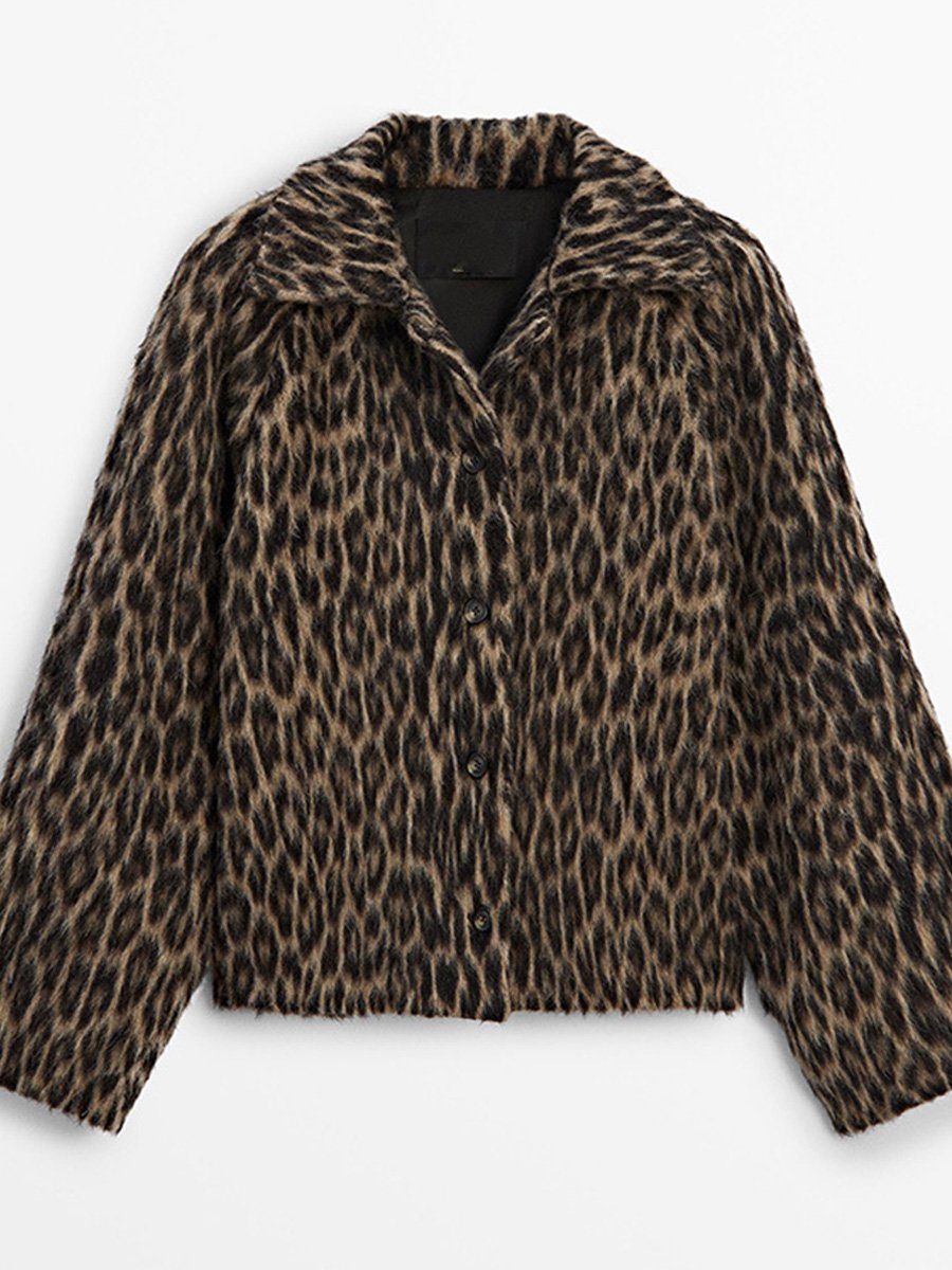 Lapel Leopard Fur Cropped Jacket