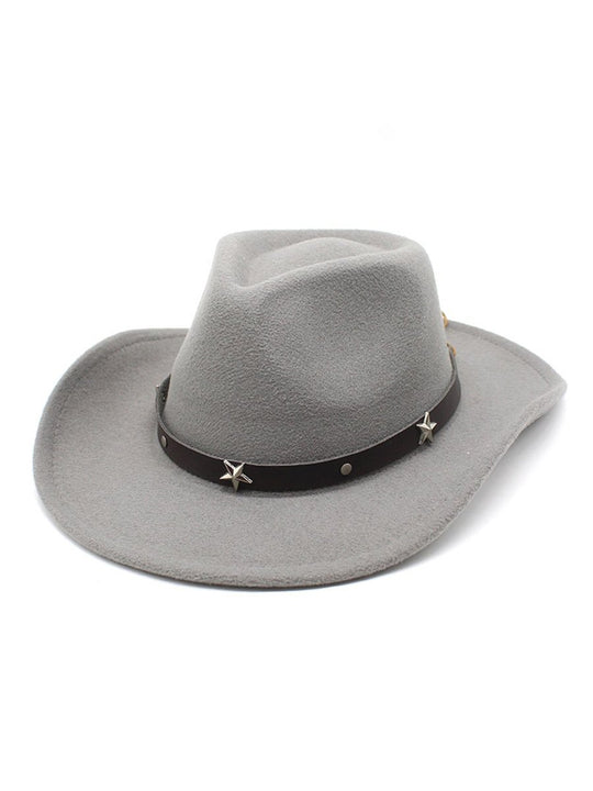 Western Cowboy Five-pointed Star Curled Brim Woolen Hat