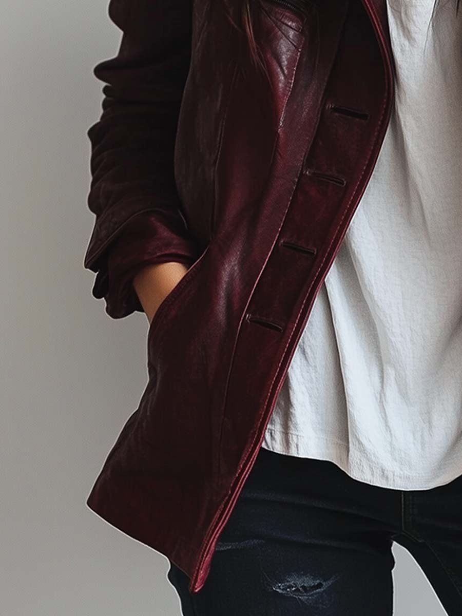 Women's Vintage Burgundy Leather Jacket