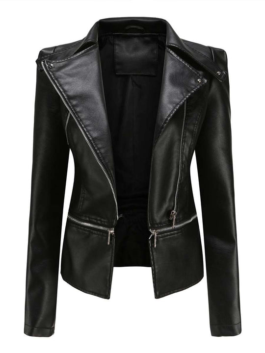 Women's Casual Leather Jacket With Detachable Hem