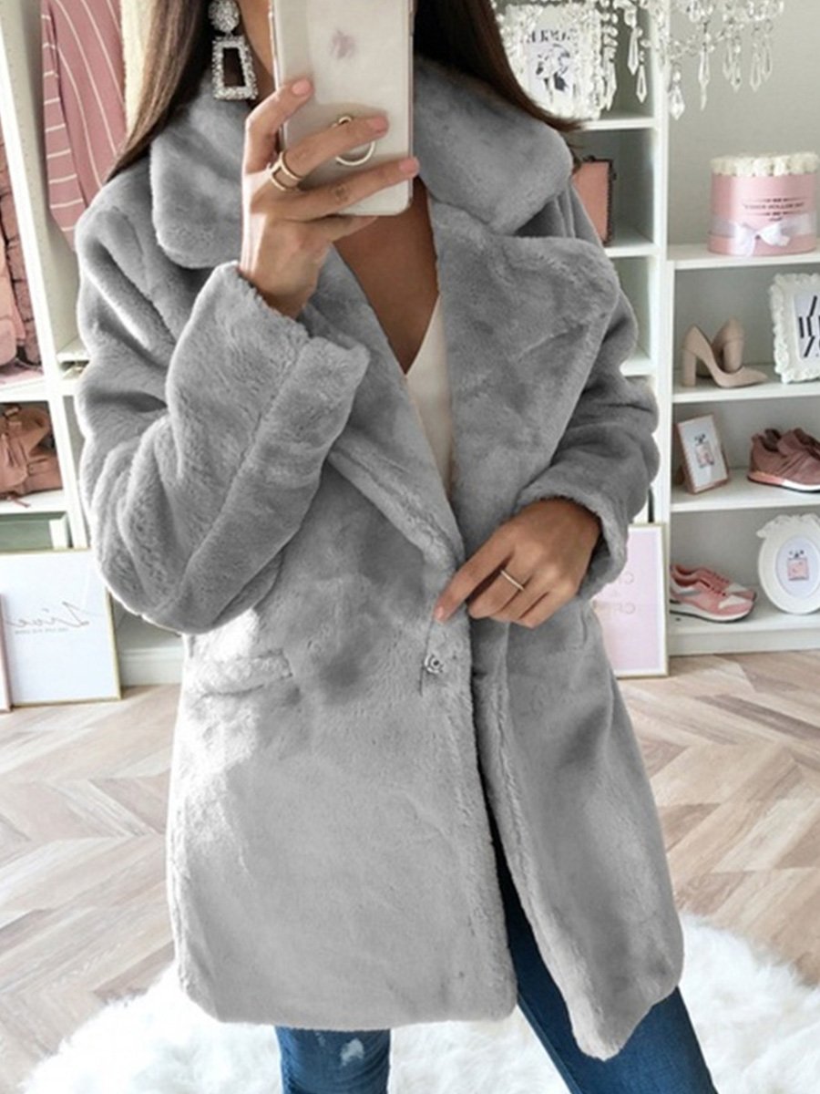 Plush Lapel Slim Fit Faux Fur Jacket