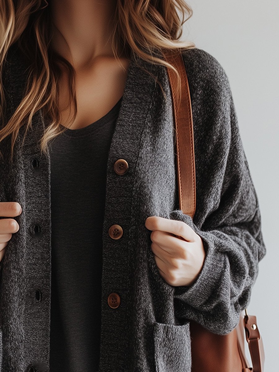 Grey Basic Long Sleeve Knit Cardigan