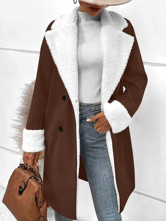 Stylish Fur Trim Button Down Woolen Trench Coat