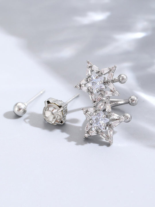 Super Shiny Zircon Star Ear Bone Clip Non-pierced Ear Clip Ear Stud Three-piece Set