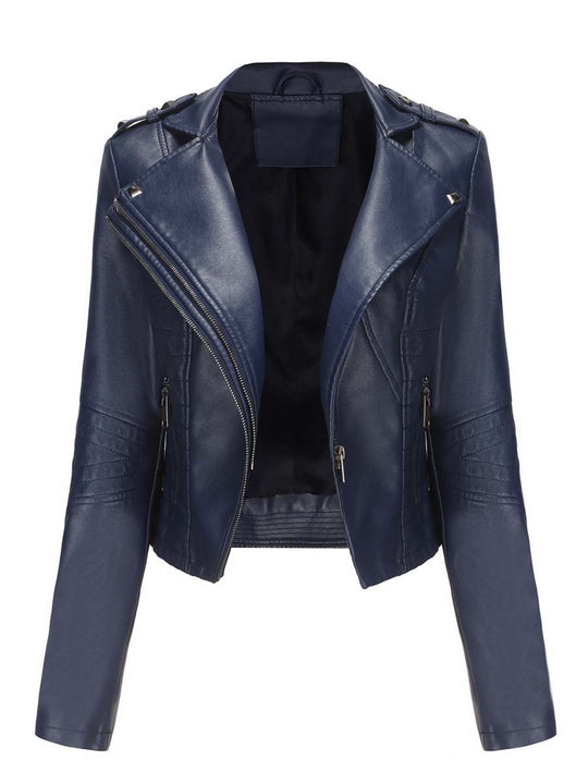 Women's Rivet Slim Fit Zipper Leather Jacket